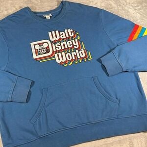 Y2K Vintage Disney World Crewneck Sweatshirt | Blue Retro Graphic | XXL